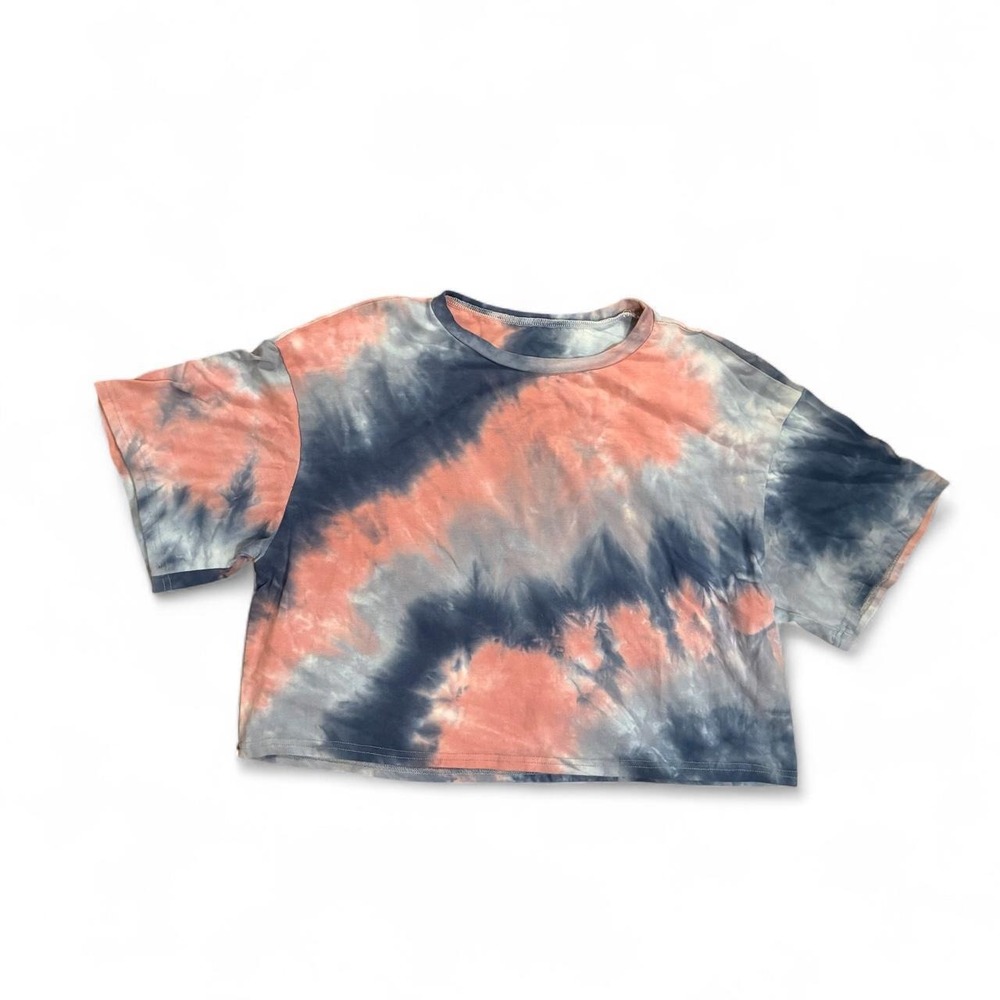 Y2K cropped summer festival Pink and blue tie-dye oversized‎ cotton t-shirt XL